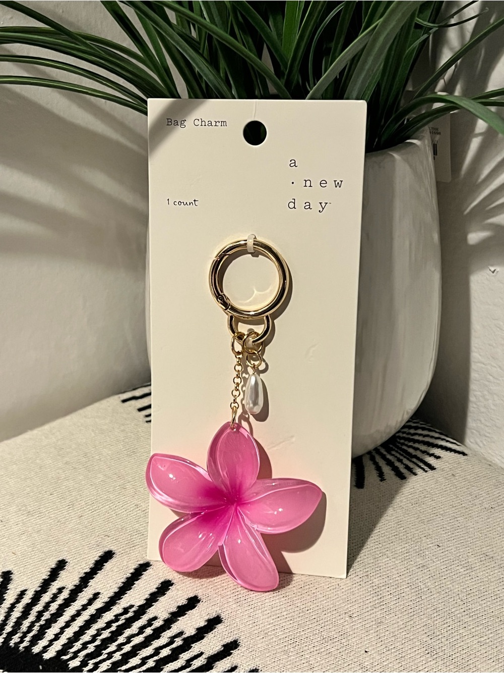 A New Day Pink Plumeria Flower Bag Charm